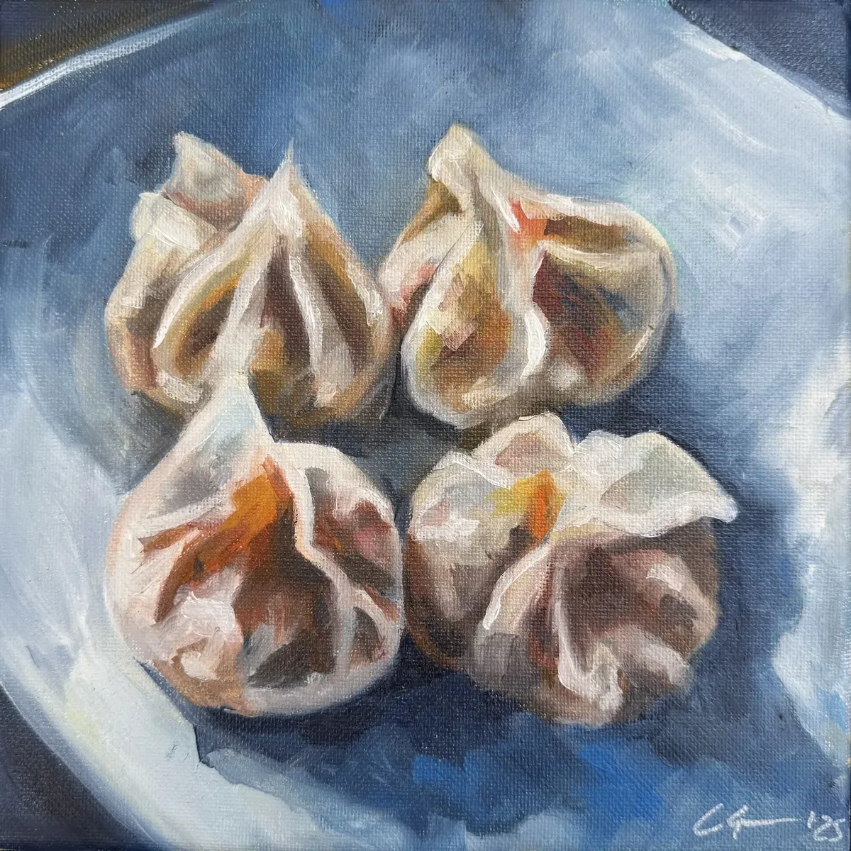 Premium Dumplings by Chelsea Klukas, oil on canvas, 8 × 8 in